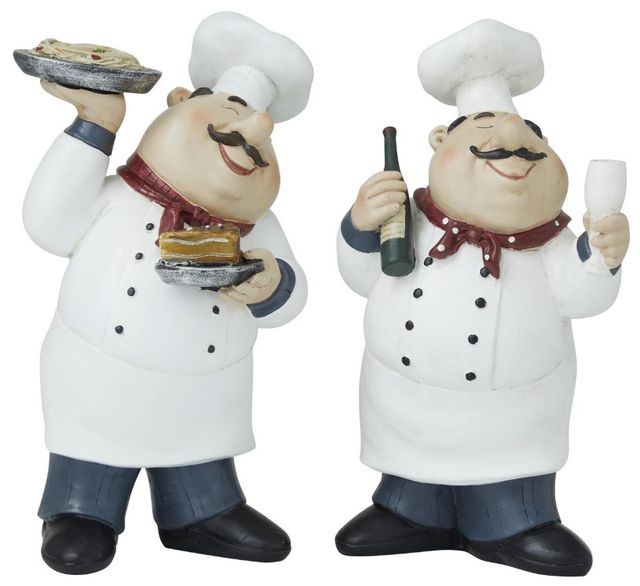 Deco Marche 2-Piece White Chef Sculpture Set-0
