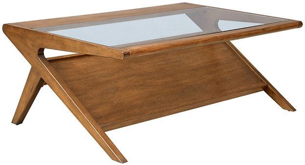 Olliix by INK+IVY Pecan Rocket Tempered Glass Coffee Table with Pecan Base-0
