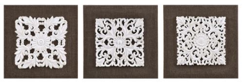 Olliix by Madison Park White Mandala Trinity 3 Piece White and Brown 3D Embellished Linen Canvas-1