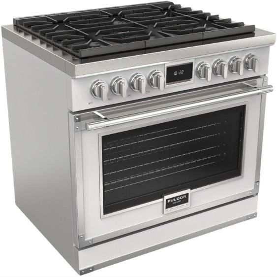 Fulgor Milano® Evoque 400 Series 36” Gloss White Pro Style Dual Fuel Range with Chrome Trim-0