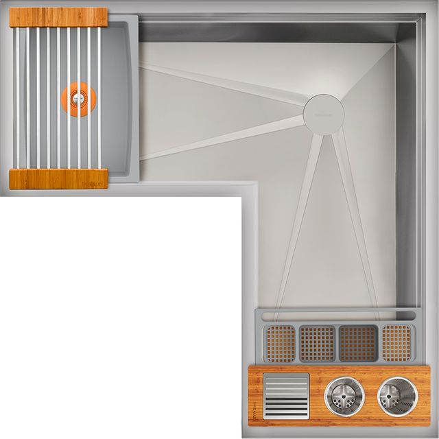 The Galley® Natural Golden Bamboo / Exclusive Gray Resin+ Ideal Corner WashStation™ 4X4C with Four Tool Wash Kit-0