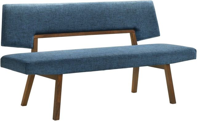 Armen Living Channell Blue/Walnut Upholstered Dining Bench-0
