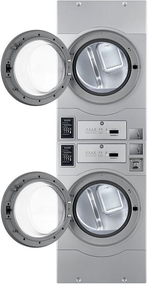 Crossover True Commercial Laundry - 7.0 Cu. Ft. Silver Heavy Duty Bottom Control Gas Dryer with Coin Option/Card Ready Included (Stacked application)-3