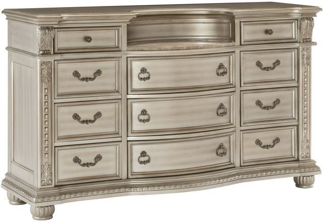 Mazin Furniture Cavalier Silver Dresser with Marble Insert-0