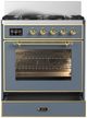 Ilve® Majestic III 30" Blue Gray Pro Style Dual Fuel Natural Gas Range with Triple Glass Door and Brass Trim-1