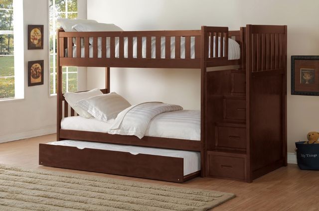 Homelegance® Rowe Dark Cherry Youth Twin/Twin Step Bunk Bed with Twin Trundle -1
