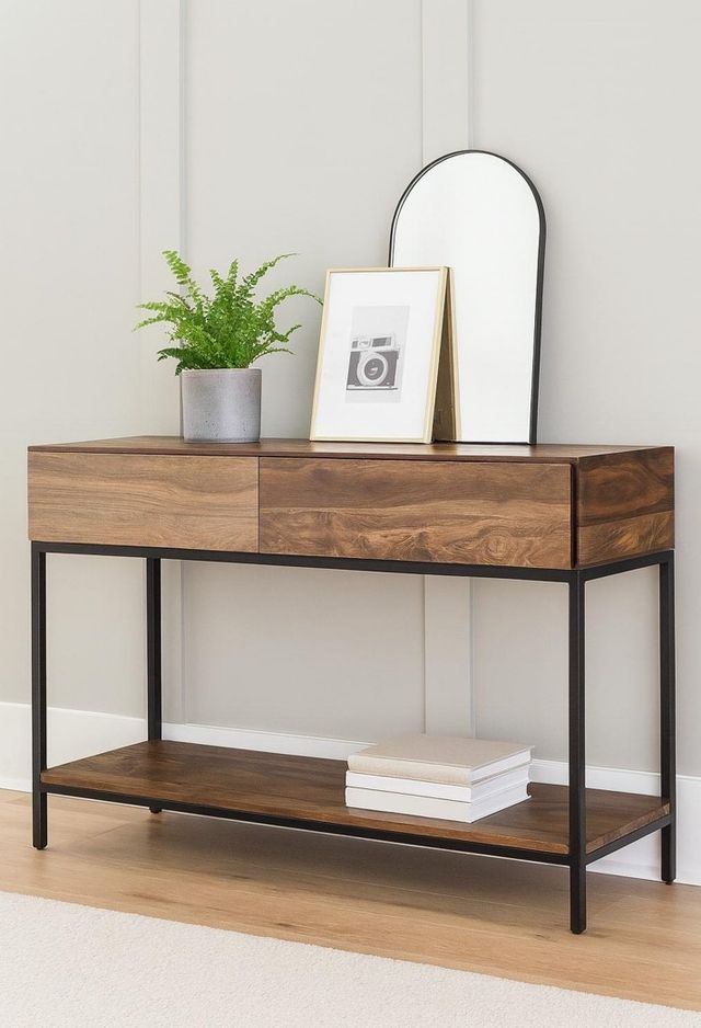 Jaipur Furniture Considered Outlines Brown Console Table with Black Base-1