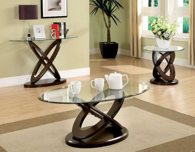 Furniture of America® Atwood II Glass Top Oval Coffee Table with Dark Walnut Base-1