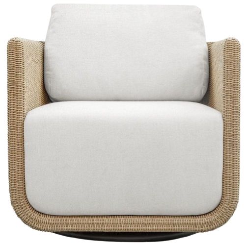 Uttermost® Santorini Honey/Oyster White Wicker Indoor-Outdoor Swivel Lounge Chair with Cushion-3