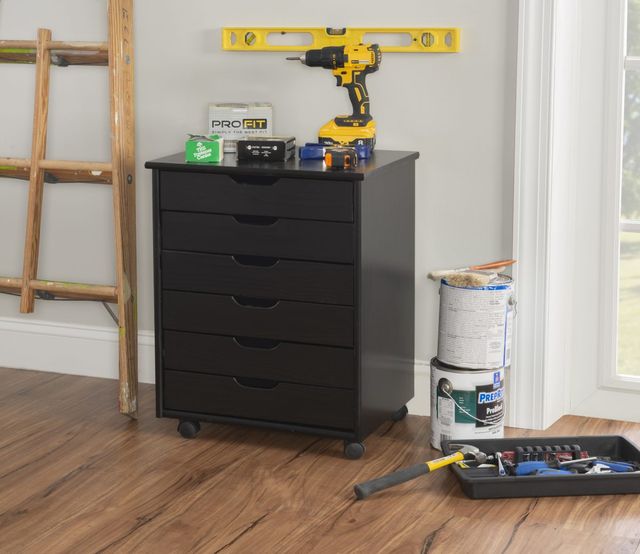 Linon Rudy Black Wide Rolling Storage Cart-1