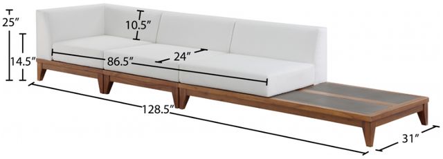 Meridian Furniture Rio 3-Piece Acacia Wood/Off-White Fabric/Wood 129" Outdoor Patio Modular Sectional Sofa-2