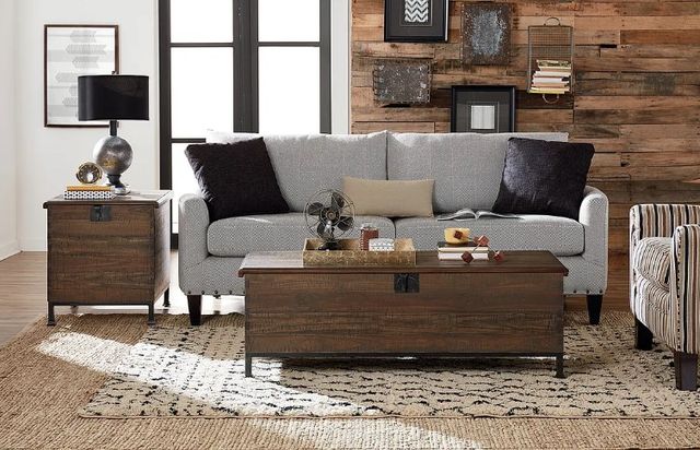 Hammary® Hidden Treasures Brown Milling Chest End Table with Black Base-1