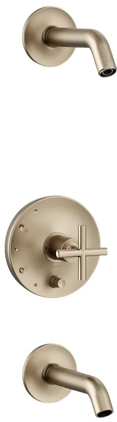 KOHLER® Purist® Rite-Temp® Vibrant Brushed Bronze Bath and Shower Trim Kit with Push-Button Diverter and Cross Handle-0