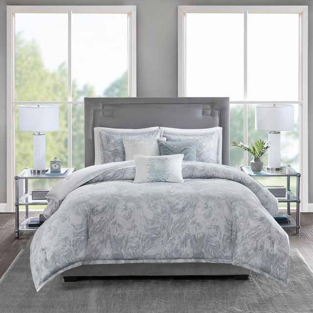 Olliix by Madison Park Grey Full/Queen Emory Cotton Sateen Duvet Set-0