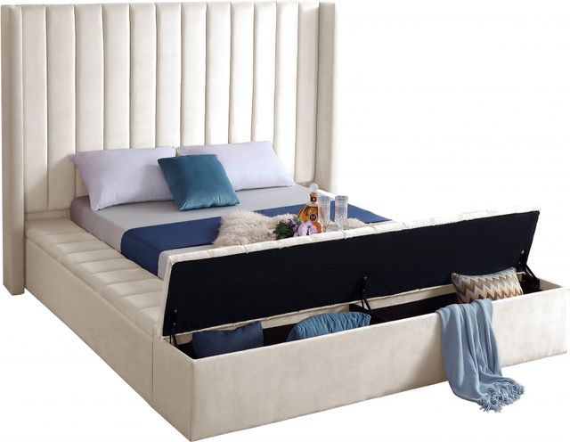 Meridian Furniture Kiki Cream King Upholstered Storage Panel Bed-2