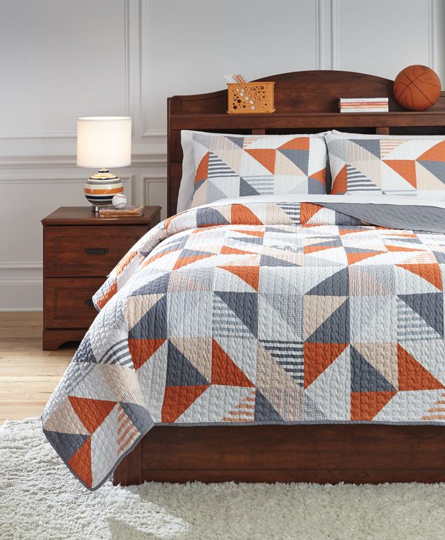 Signature Design by Ashley® Layne Gray/Orange Full Coverlet Set-1