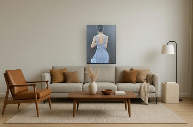 Classy Living Dramatic Lady in Blue Dress Wall Art-1
