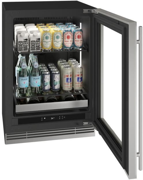 U-Line®  Home Collection 24" 5.1 Cu. Ft. Stainless Steel Beverage Center with Glass Door-2