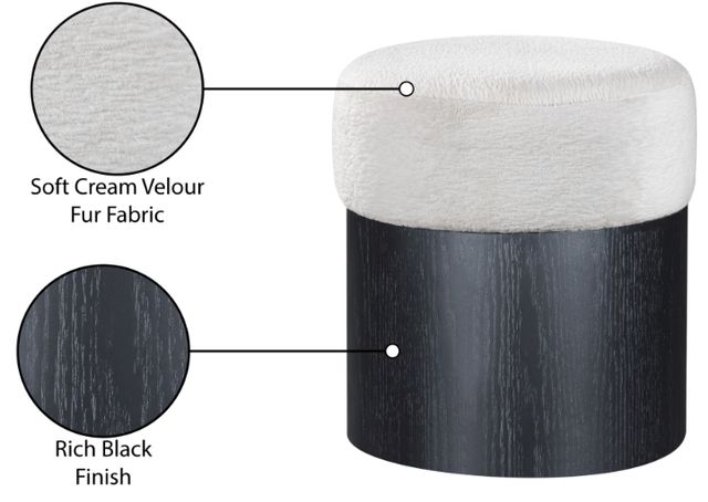 Meridian Furniture Nimes Cream/Black Velour Fur Ottoman-4