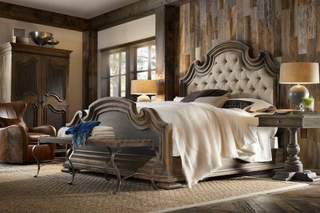 Hooker® Furniture Hill Country Fair Oaks Anthracite Black/Blackwood Desert/Timeworn Saddle Brown King Upholstered Panel Bed-1