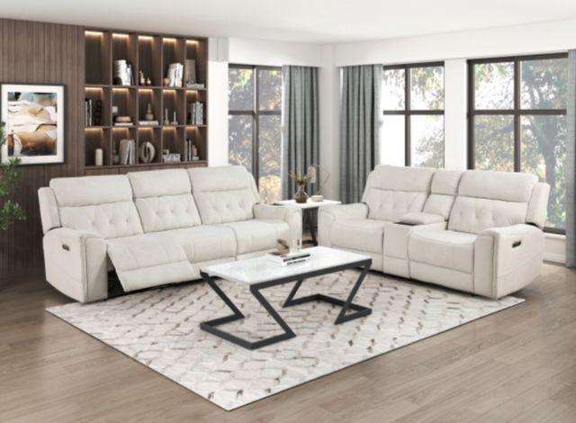 Homelegance® Celeste Beige Double Power Reclining Sofa with Power Headrests-1