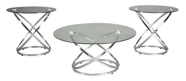 Signature Design by Ashley® Hollynyx 3-Piece Glass Top Occasional Table Set with Chrome Base-1