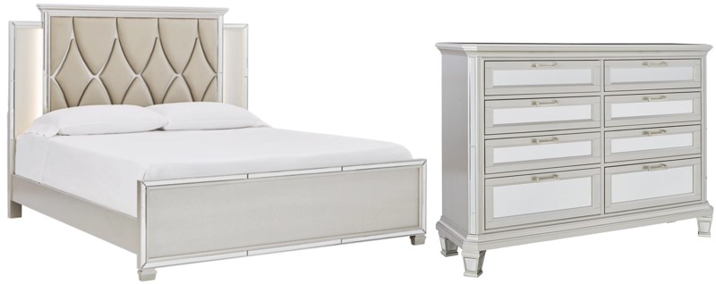 Signature Design by Ashley® Lindenfield 2-Piece Silver California King Upholstered Panel Bed Set