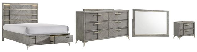 Bernards Aries 4-Piece Gray Queen Panel Storage Bed Set-0