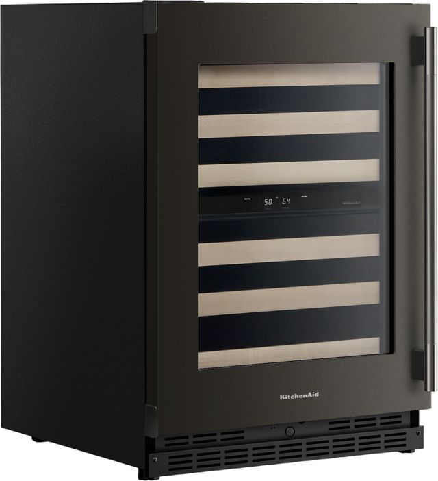 Kitchenaid® 24" Black Ore Built-In Wine Cooler with Full-Extension Wood-Front Racks-2