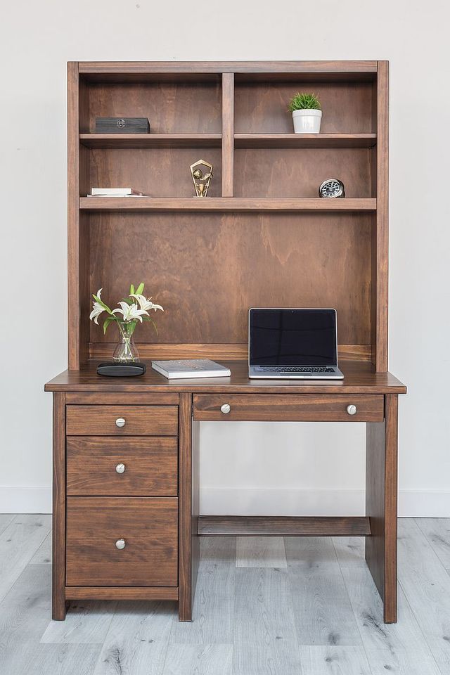Mako Wood Furniture Inc. Home Office 2-Piece Left Pedestal Desk and Hutch Set-2