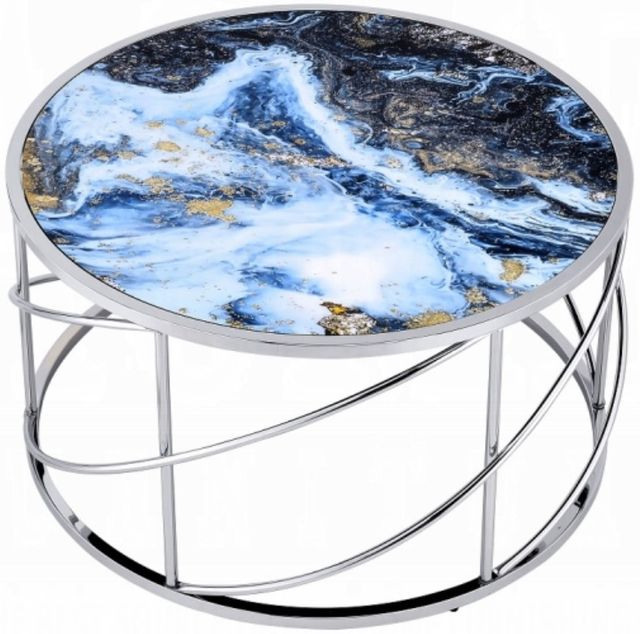 ACME Furniture Lyda Blue Coffee Table with Chrome Base-3