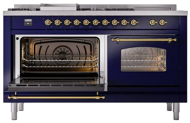 Ilve® Nostalgie II Series 60" Midnight Blue Pro Style Dual Fuel Range-1