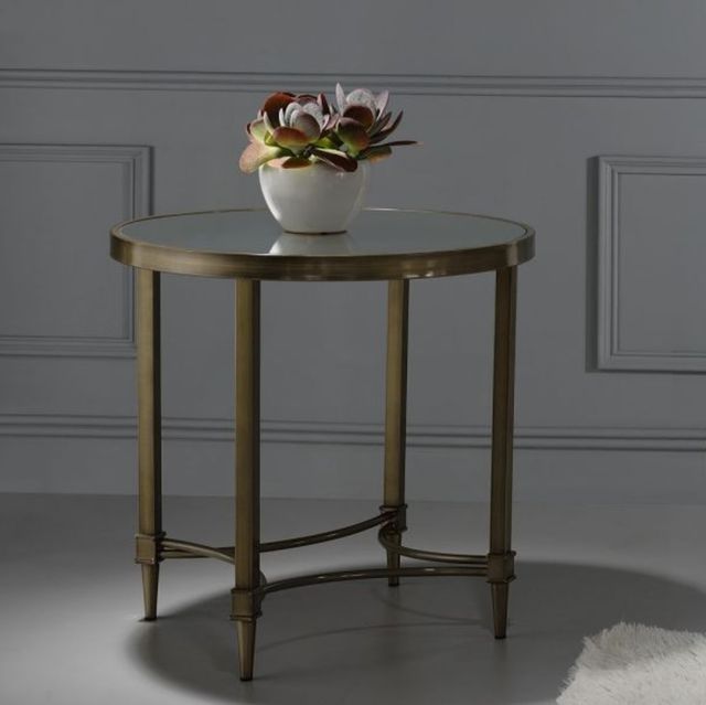 ACME Furniture Aditya Mirrored End Table with Antique Brass Base-1