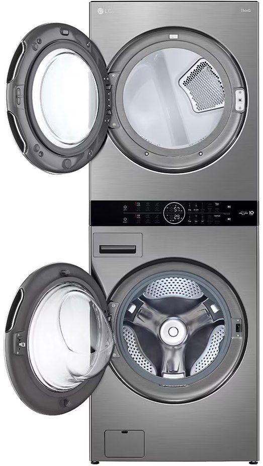 LG WashTower™ Graphite Steel Electric Laundry Center, 5.2 Cu. Ft. Washer, 7.4 Cu. Ft. 3-Way Venting Dryer with Black Tempered Glass Doors-1