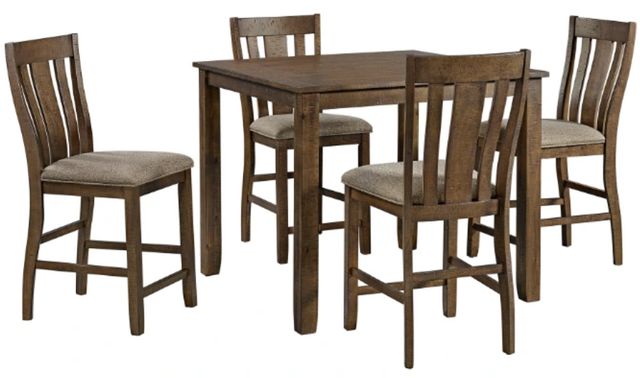 Elements International Everett 5-Piece Brown Acacia Counter Dining Set-0