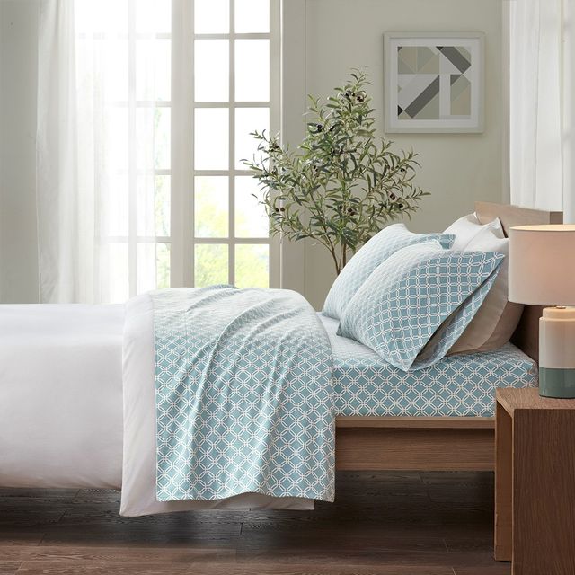 Olliix by True North by Sleep Philosophy Aqua Geo King Cozy 100% Cotton Flannel Printed Sheet Set-3