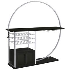 Coaster® Risley Chrome/White High Gloss 2-Door LED Home Bar with Wine Storage