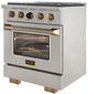 Kucht Professional KX Series 30" Stainless Steel Pro Style Propane Gas Dual Fuel Range with Gold Accents and Kucht Horus Thermostat-3
