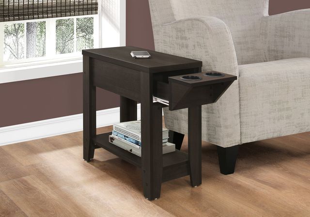 Monarch Specialties Inc. Espresso 23"H Accent Table with a Glass Holder-1