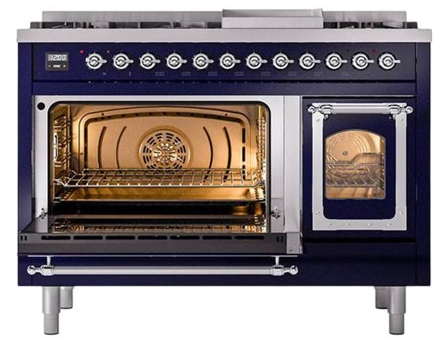 Ilve® Nostalgie II Noblesse 48'' Midnight Blue Pro Style Dual Fuel Range with Chrome Trim-3