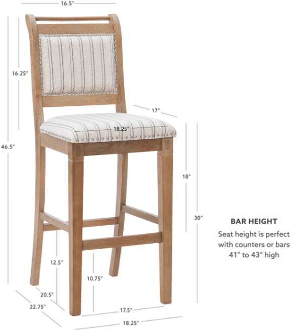 Linon Emmy Gray Striped Bar Stool-2