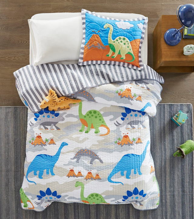 Olliix by Mi Zone Kids Little Foot Multi Full/Queen Dinosaur Reversible Coverlet Set-4