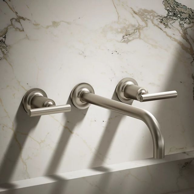 KOHLER® Purist® Vibrant Brushed Nickel 12" Wall-Mount Bathroom Sink Faucet Trim with Lever Handles-3