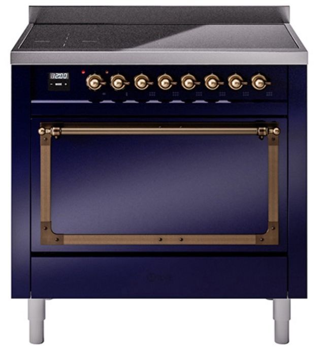 Ilve® Nostalgie II Noblesse 36'' Midnight Blue Pro Style Induction Range with Burnished Trim-0