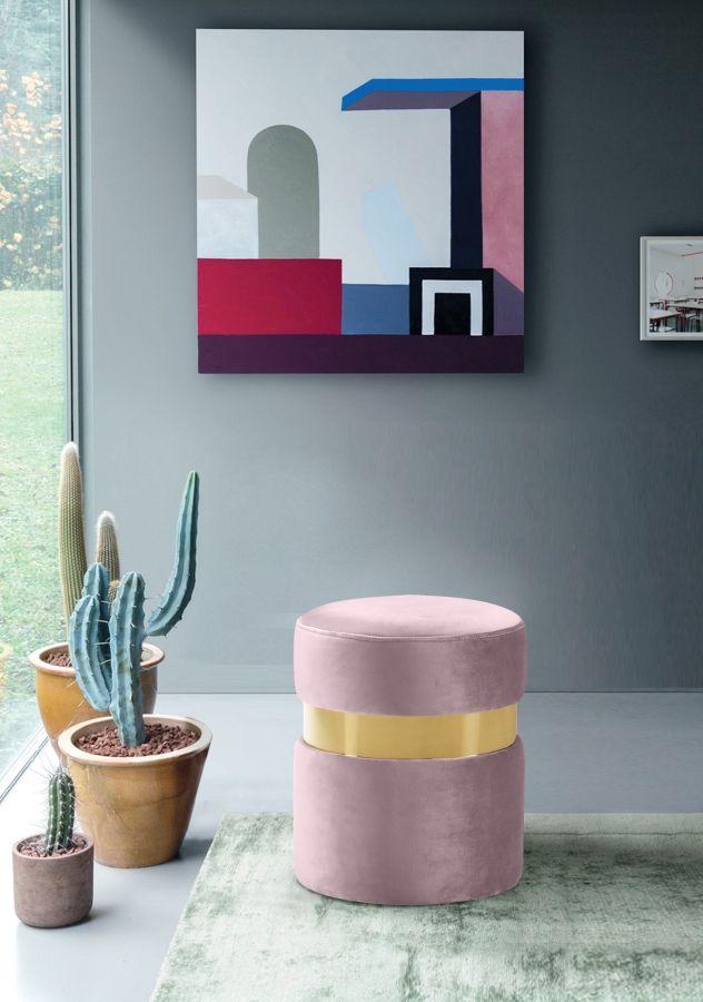 Meridian Furniture Hailey Pink Velvet Stool-1