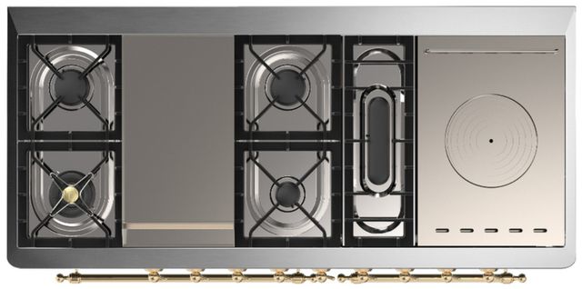 Ilve® Majestic III 60" Glossy Black Pro Style Dual Fuel Natural Gas Range with French Top and Brass Trim-3