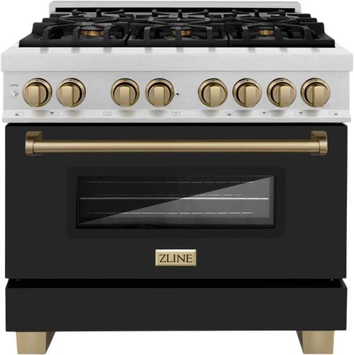ZLINE Autograph Edition 36" Satin Stainless Steel Pro Style Dual Fuel Range with Black Matte Door-0