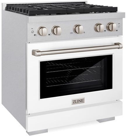 ZLINE 30" Satin Stainless Steel Pro Style Gas Range with White Matte Door-3