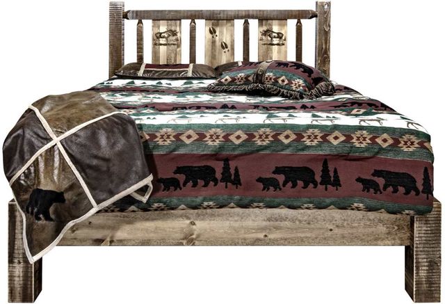 Montana Woodworks® Homestead Stain & Clear Lacquer Twin Platform Bed with Laser Engraved Moose Design-1
