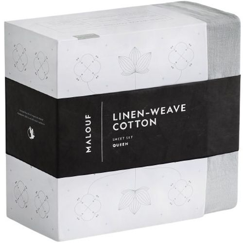 Malouf® Linen-Weave Cotton Fog Split Queen Sheets Set-1